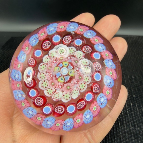 Baccarat Millefiori Art Glass Paperweight Concentric Floral Murrine Pink RARE - Picture 15 of 16